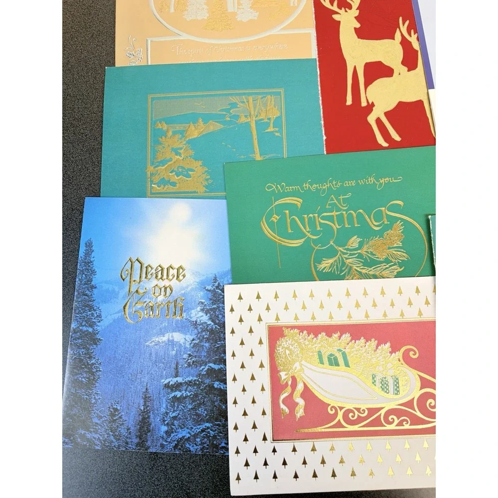 Vintage Christmas Cards Fronts Metallic Gold Decoupage Scrapbooking Crafts 40+